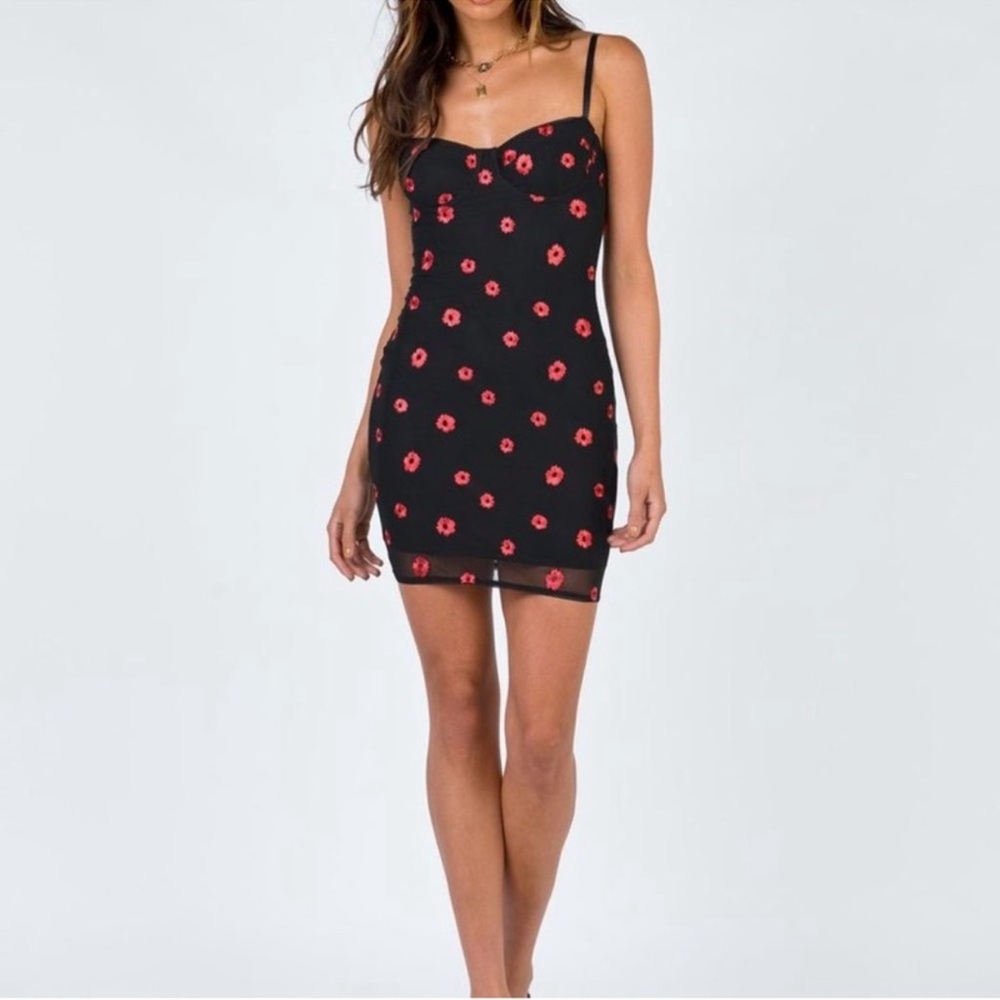 Princess Polly Black and Red Floral Mini Dress